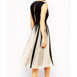 Women’s Oasap Sleeveless Midi Sheer B & W Panel Pleated Fit N Flair Dress Sz L